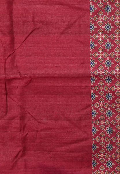 Soft Semi Tussar Saree -Red with Patola Print