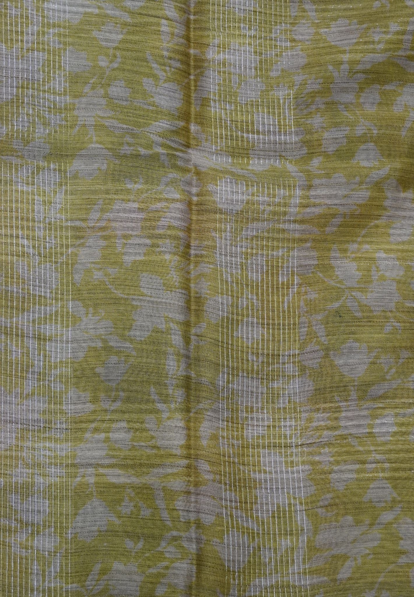 Semi Linen Saree - Multi Shade Green