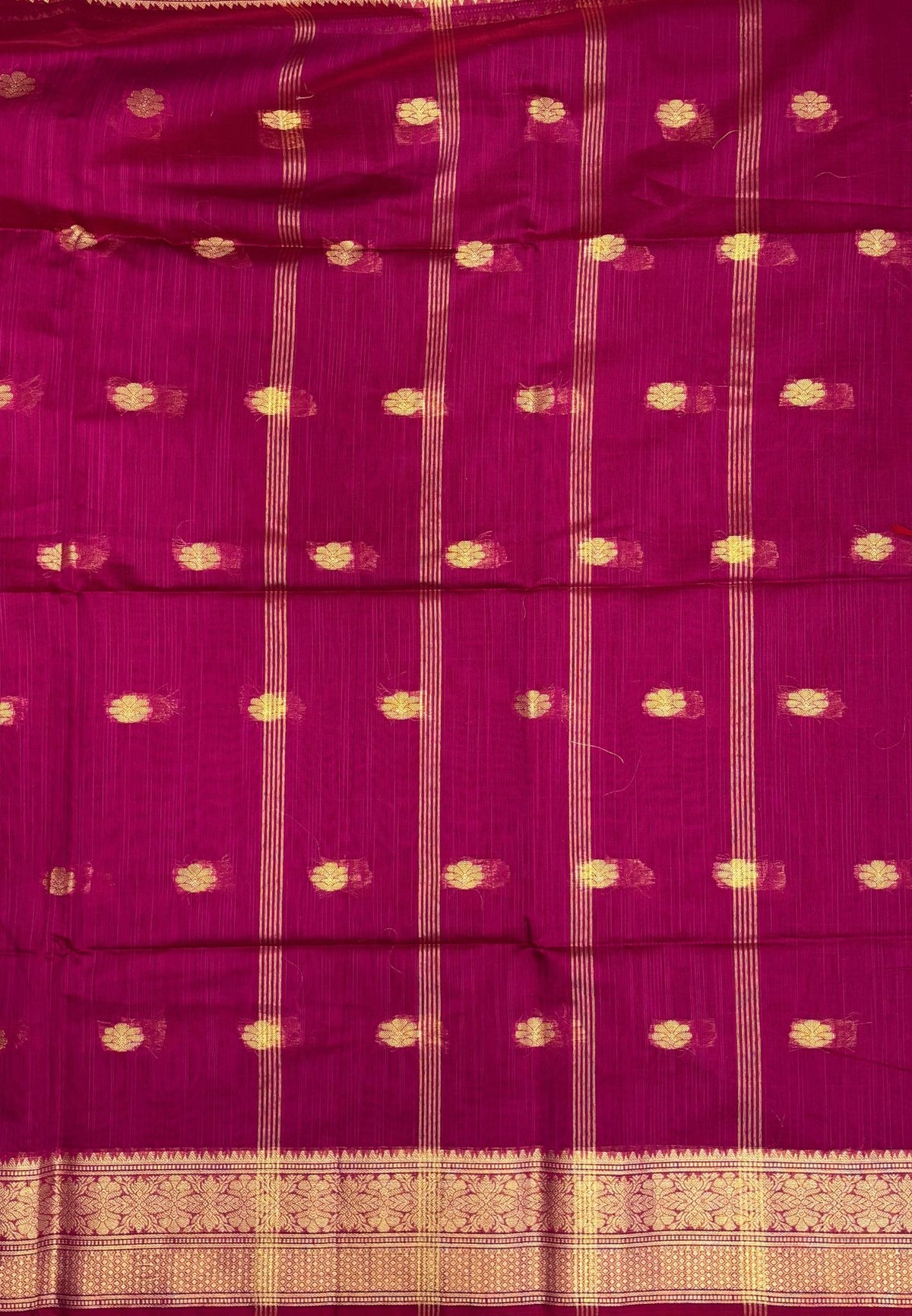 Cotton Saree-Rani Pink In Floral Zari Stripe Border