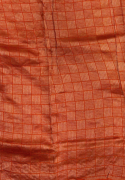 Pure Organza Tussar Saree-Orange In Paisley Leaf Zari Border With Partly Pallu