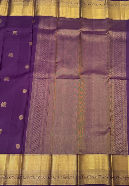 Pure Kanchipuram Silk Saree-Purple with Golden Zari Border