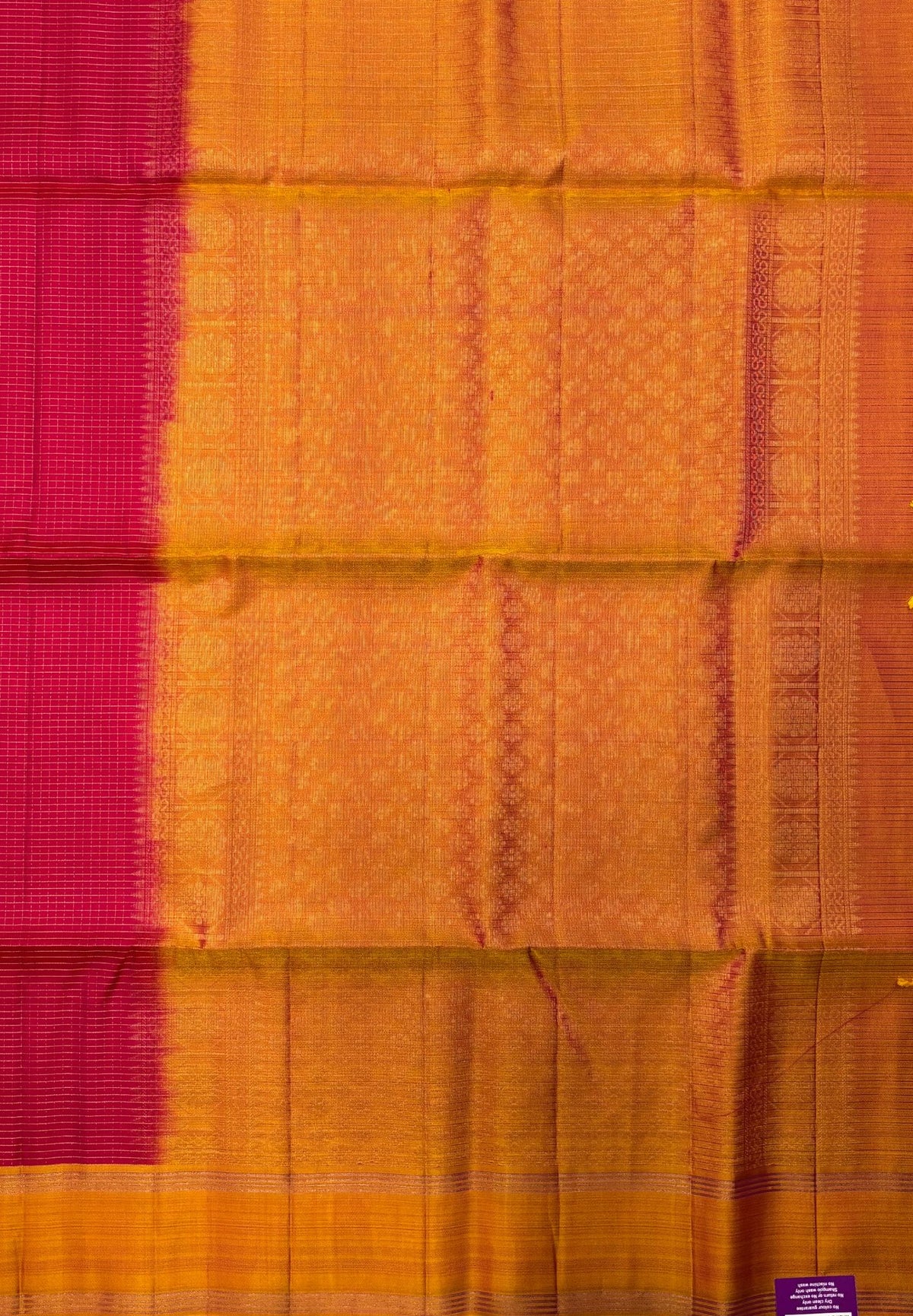 Pure Kanchipuram Silk Saree-Pink in Fine Checked Zari Border