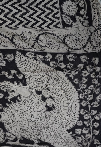 Kalamkari Cotton Saree – Black & Ivory Heritage Print