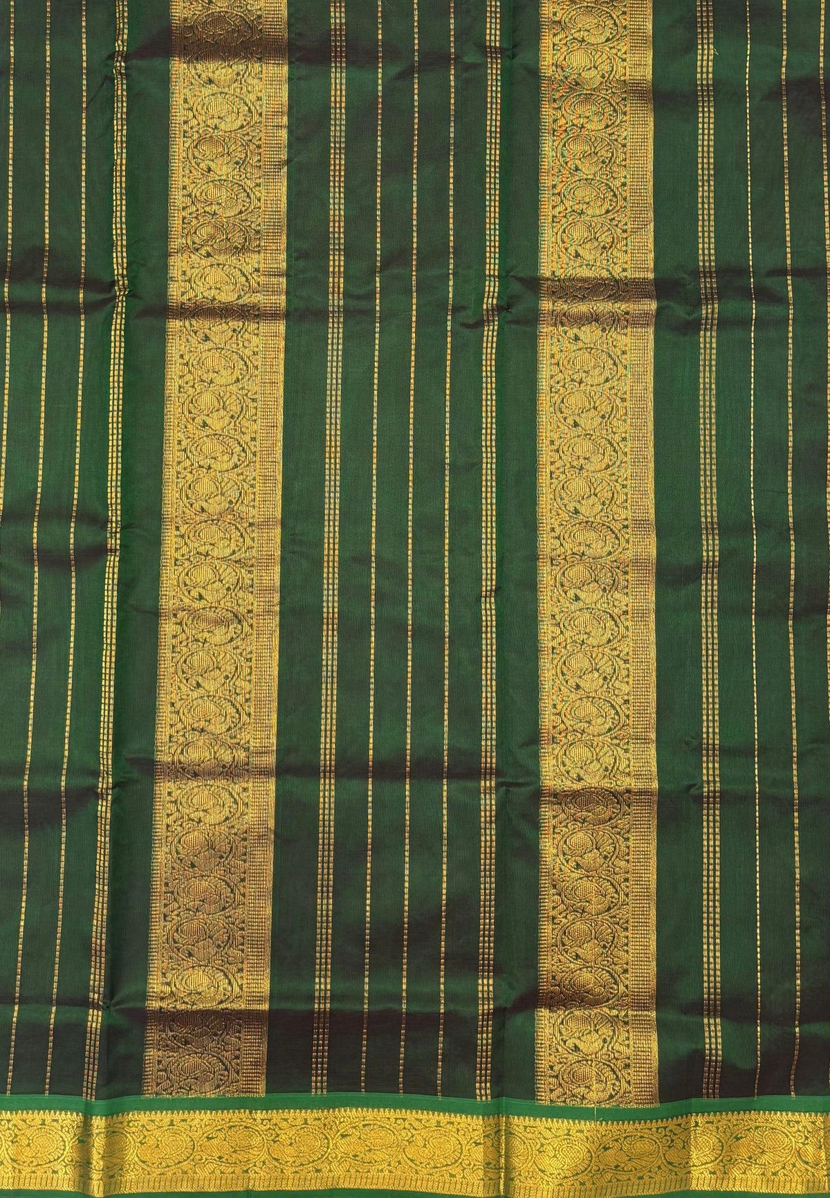 Silk Cotton Saree–Slate Blue-Green in Mini Buttas with Contrast Border