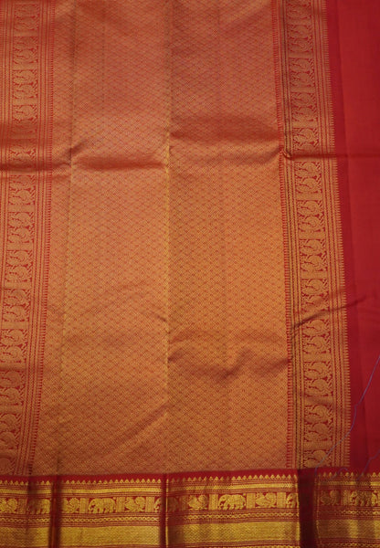 Pure Korvai Kanchipuram Silk Saree-Turquoise blue-Orange with peacock butta