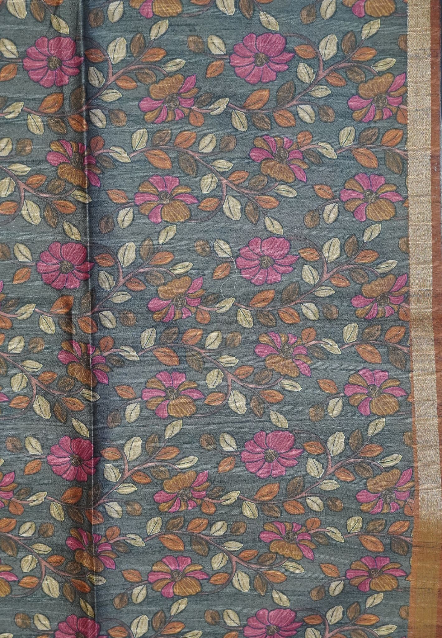 Semi Tussar Saree - Mayil Katch Work Mustard