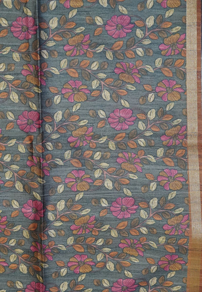 Semi Tussar Saree - Mayil Katch Work Mustard
