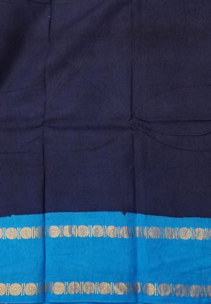 Sungudi Cotton Saree-Navy Blue with Contrast Retapet Border in Kolam Pattern