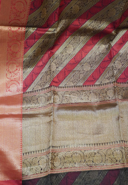 Semi Raw Silk Saree-Red with Black