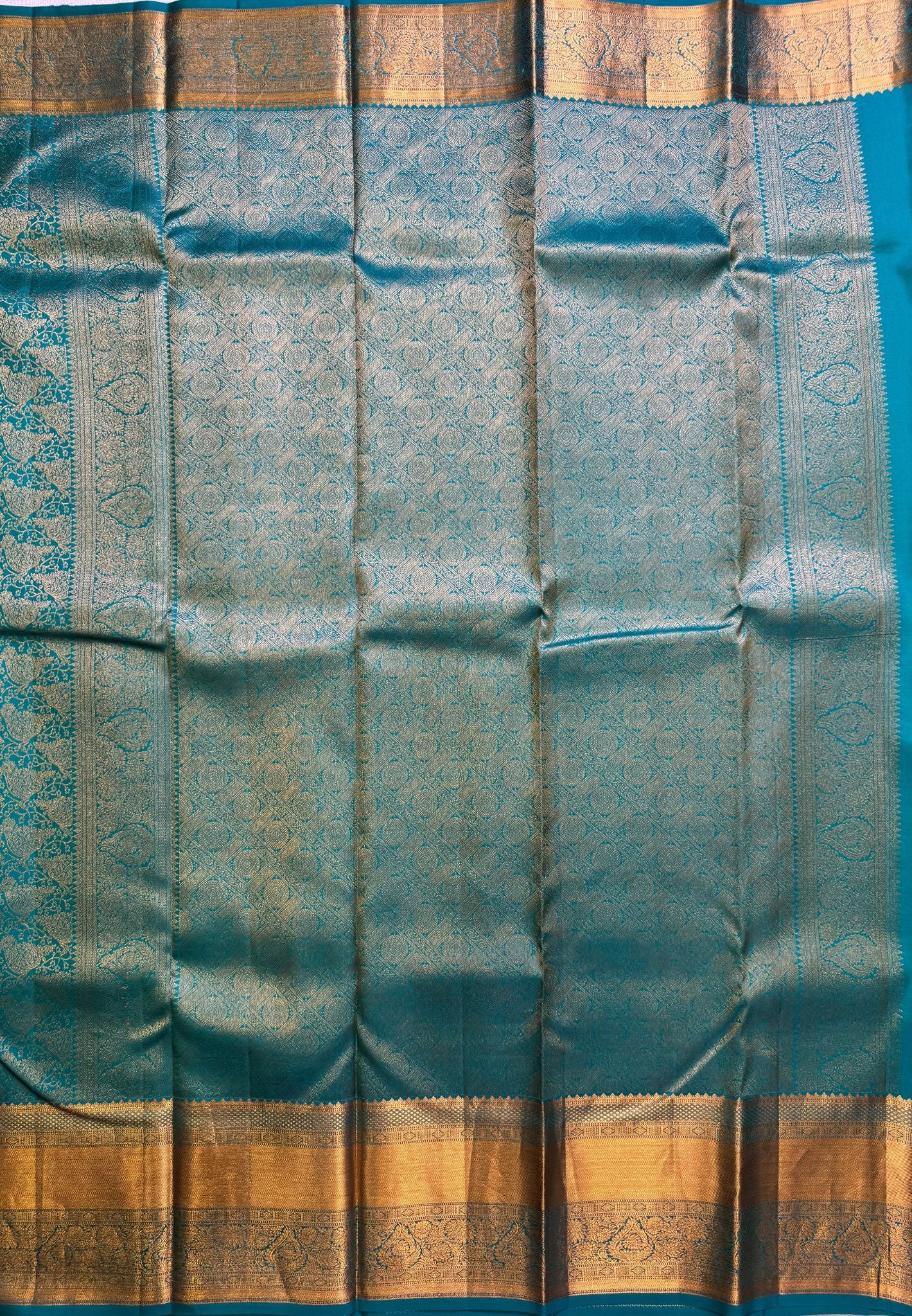 Pure Kanchipuram Silk Saree -Teal Blue Brocade Silk
