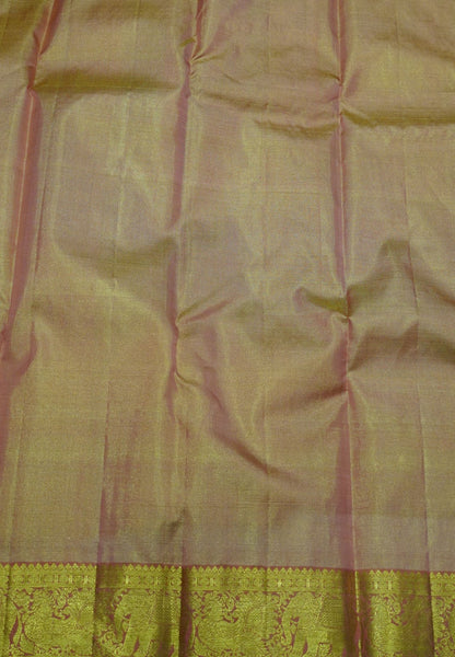 Pure Tissue Kanchipuram Silk Saree- Peach with Chakram Butta