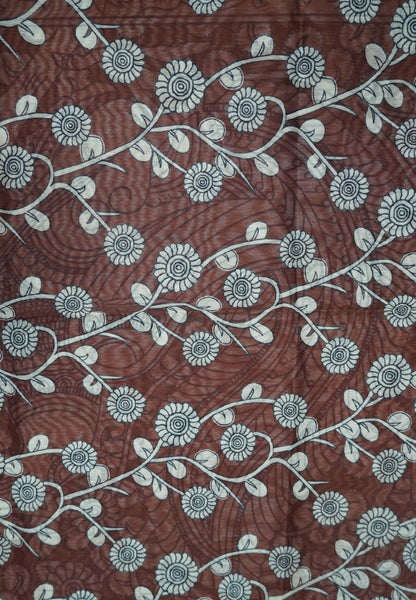 Chanderi Saree - Brown with penn kalamkari print