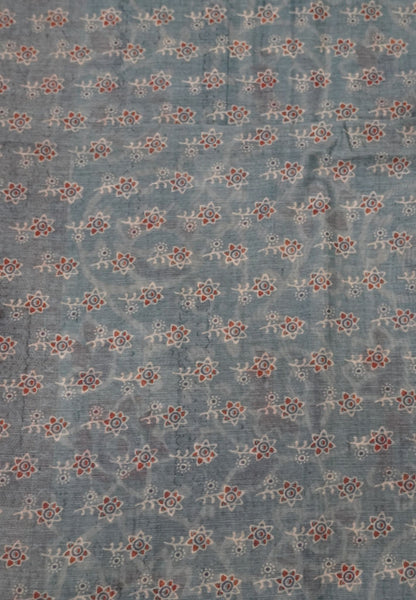 Semi Chanderi Saree-Blue with Floral Pattern