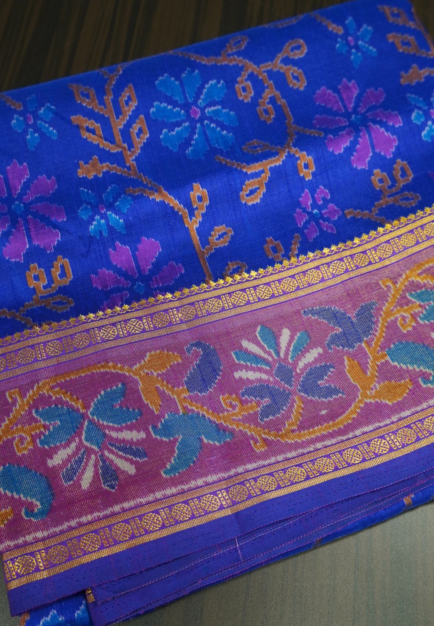 Semi Patola Saree Vineyard Pattern- Blue