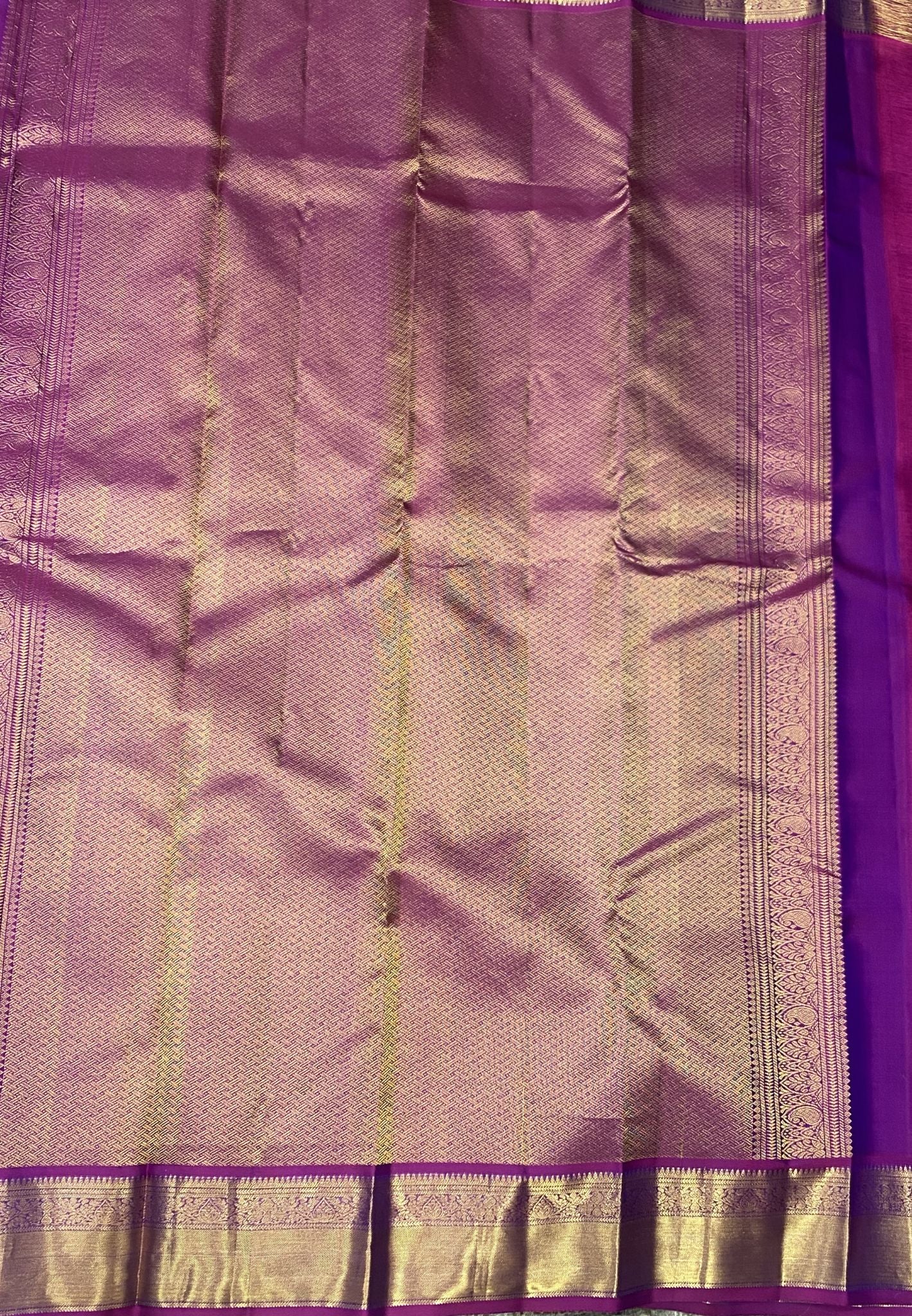 Pure Kanchipuram Silk Saree-Blue with Magenta Border