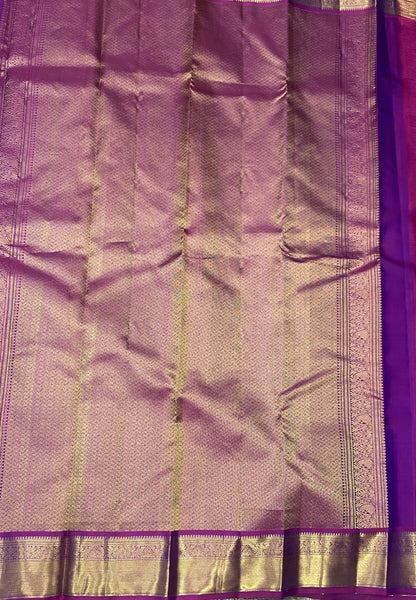 Pure Kanchipuram Silk Saree-Blue with Magenta Border