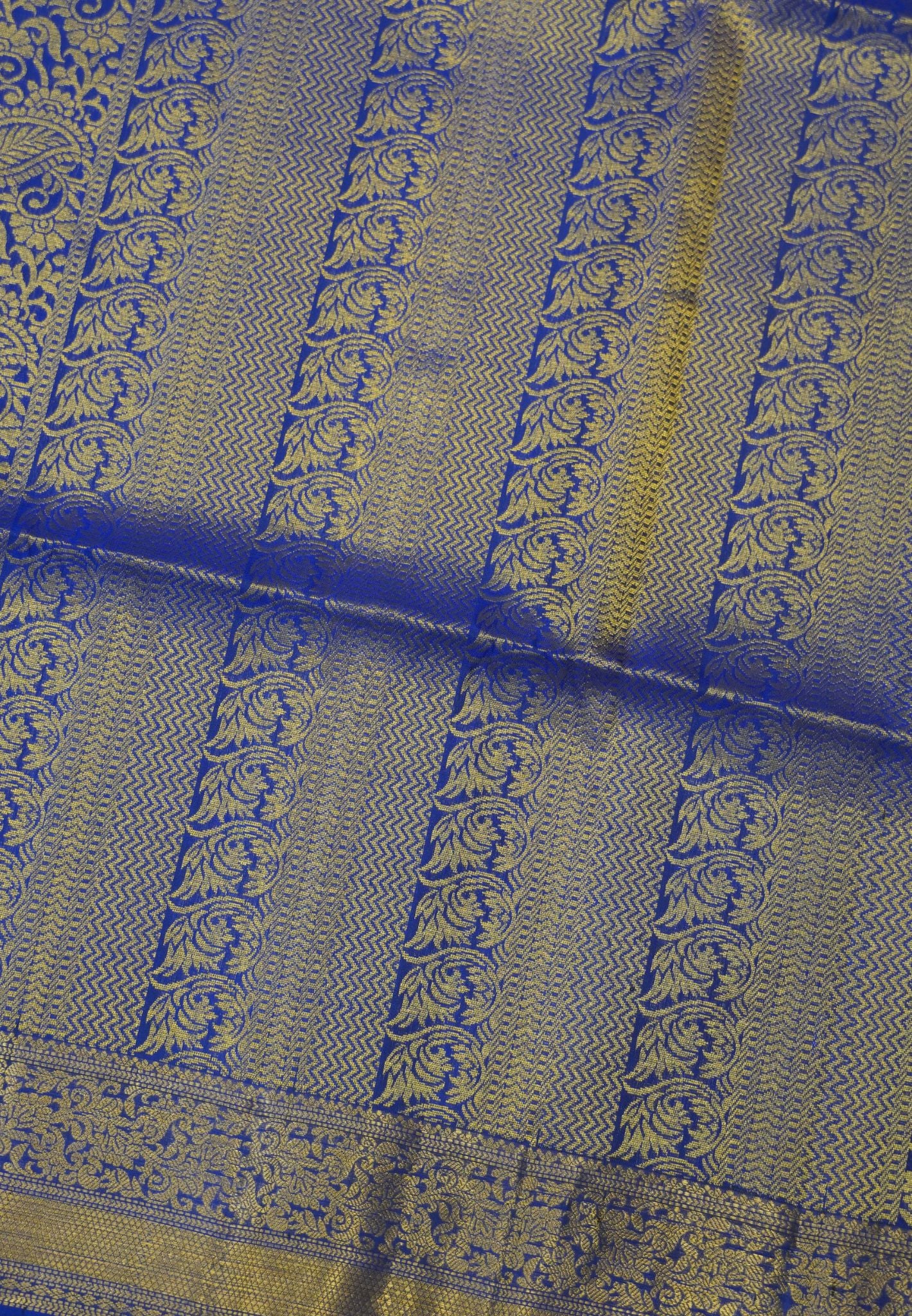 Pure Soft Silk Saree – Ink Blue with Floral Brocade Border
