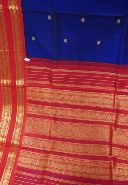 Silk Cotton Saree-Navy Blue-Red