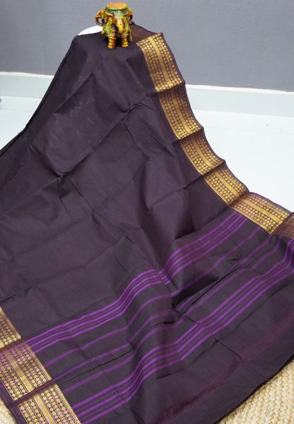 Chettinadu Cotton Saree-Deep Brown