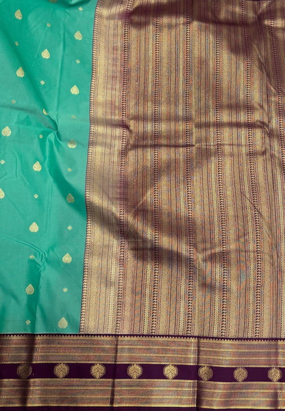 Budget Kanchipuram Saree-Teal Green with Contrast Border