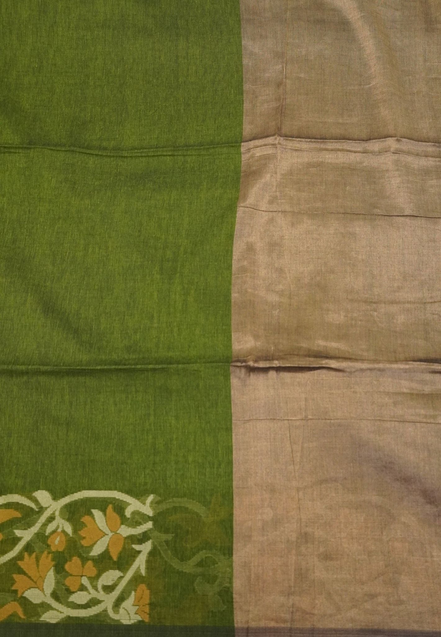 Handloom Cotton Saree-Sage Green Floral Jamdhani Border
