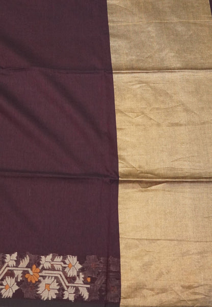 Handloom Cotton Saree-Coffee Brown Paithani Border