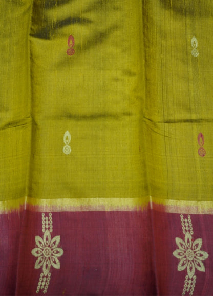 Pure Dupion Silk Saree - Gold With Red Border