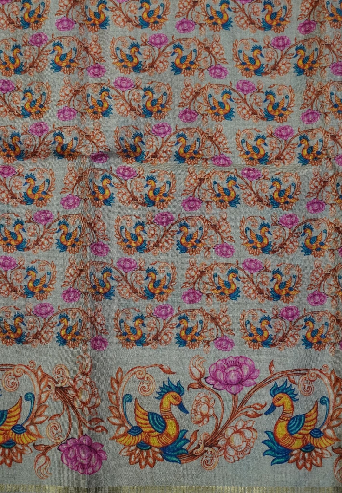 Premium Matka Tussar Saree-Grey with Tanjore Print