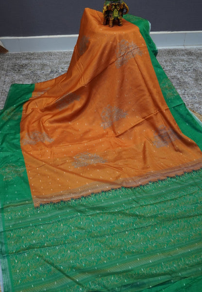 Semi Tussar Saree-Mustard with Mini Zari Dots