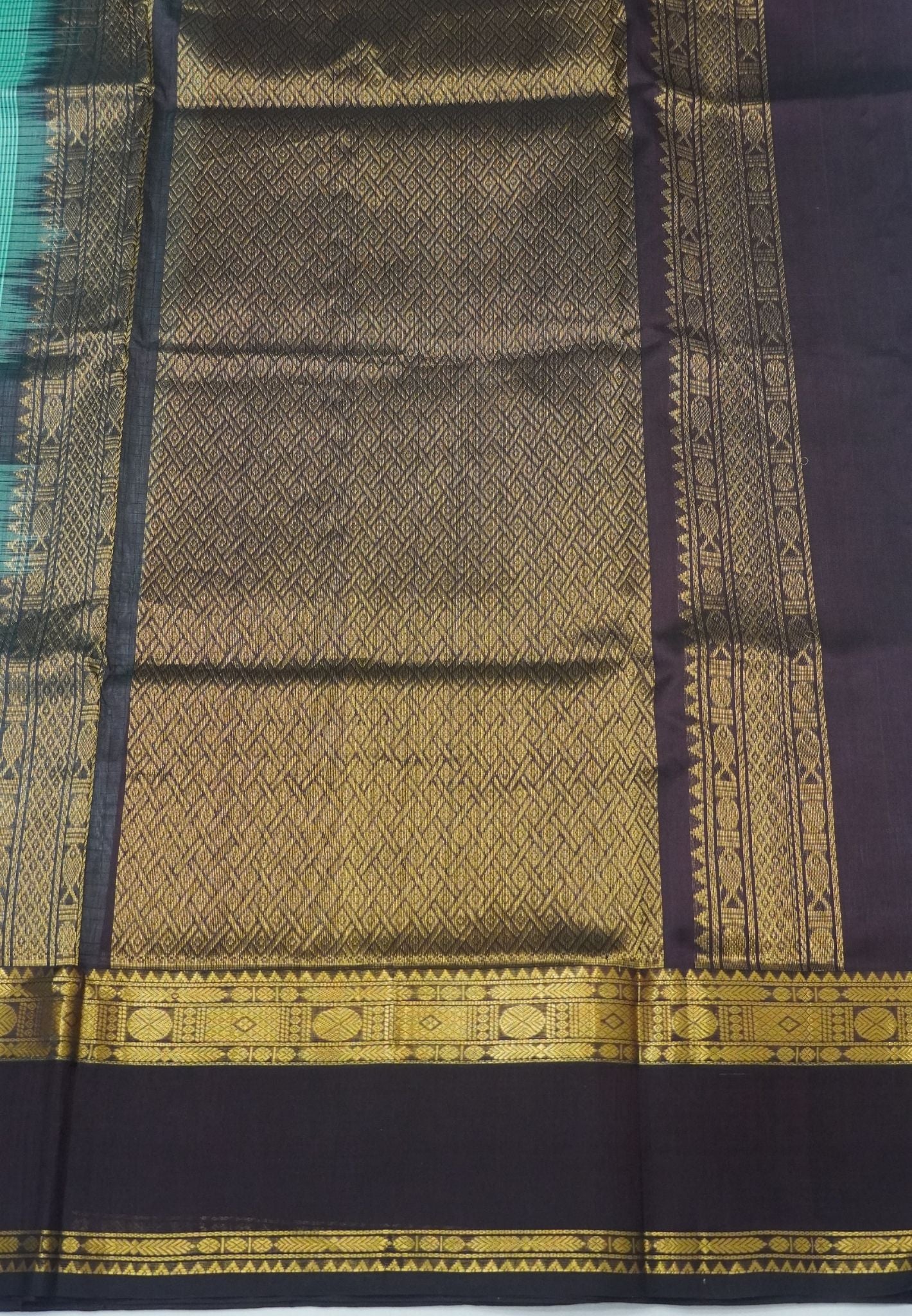 Pure Silk Cotton Saree-Turquoise Green with Contrast Gap Border