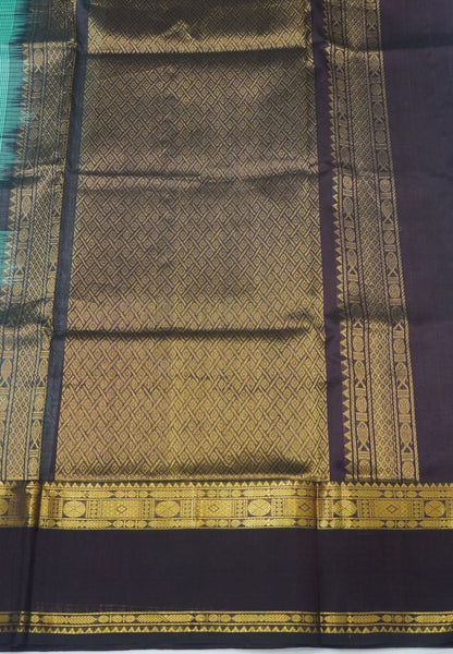 Pure Silk Cotton Saree-Turquoise Green with Contrast Gap Border