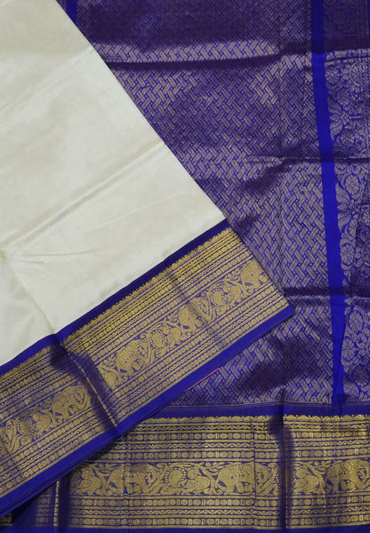 Pure Silk Cotton Saree-Off White Voilet