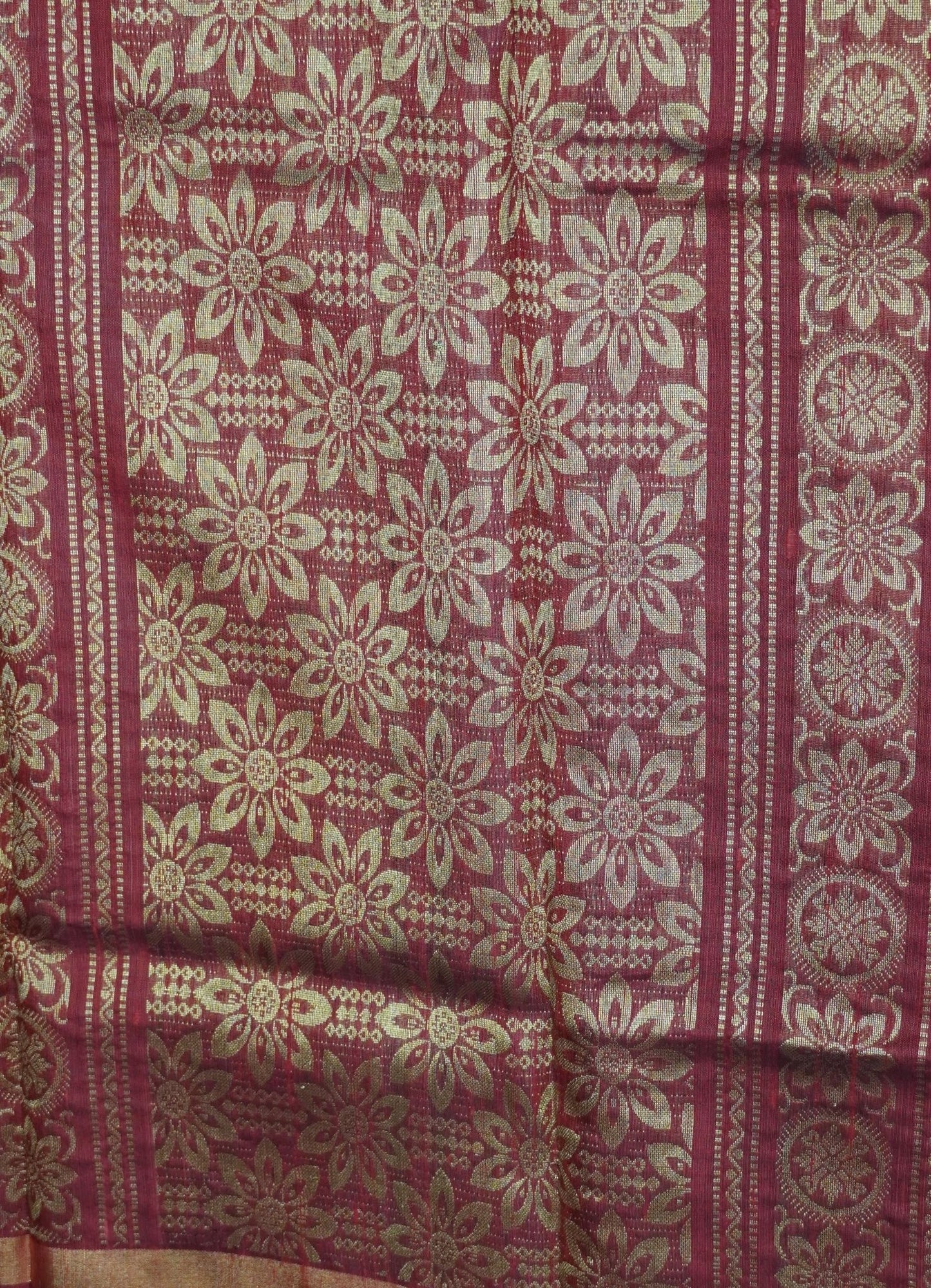 Pure Dupion Silk Saree - Gold With Red Border