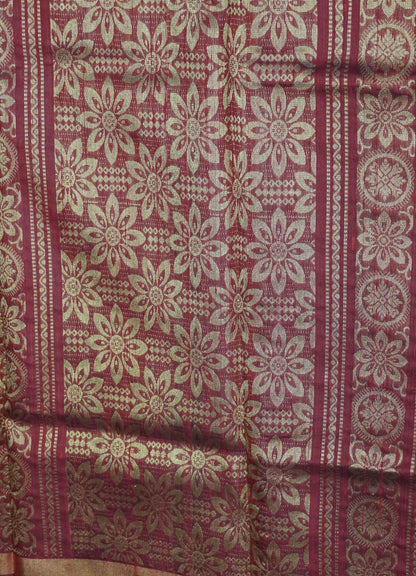 Pure Dupion Silk Saree - Gold With Red Border