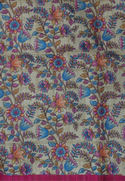 Semi Tussar Saree-Dark Pink