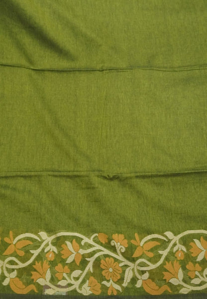 Handloom Cotton Saree-Sage Green Floral Jamdhani Border