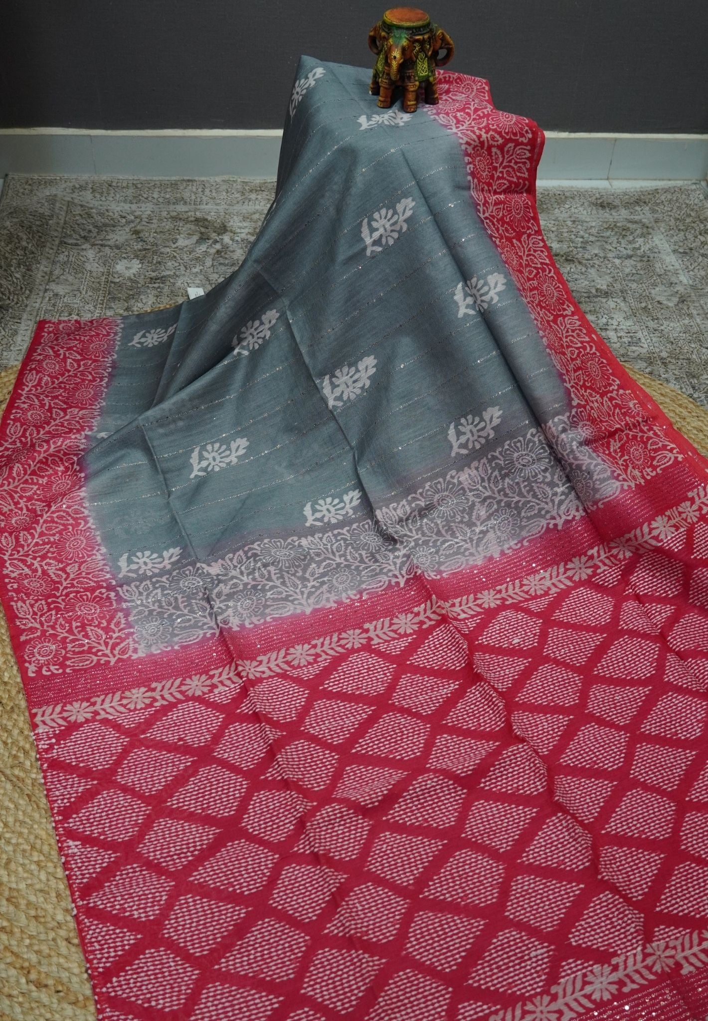 Bhagalpur Cotton Saree-Grey