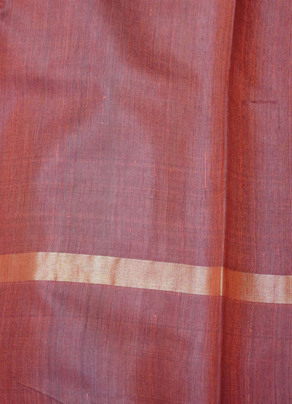 Pure Dupion Silk Saree - Gold With Red Border