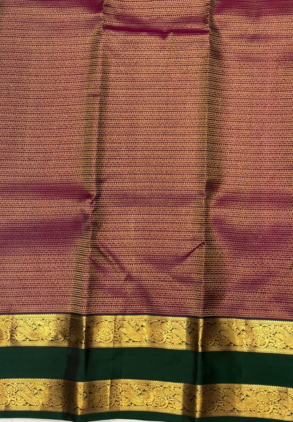 Pure Kanchipuram Silk Saree- Traditional Wine Green with Contrast Border