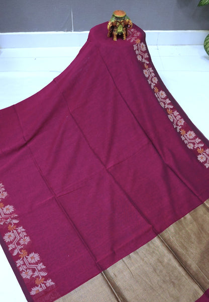 Handloom Cotton Saree-Magenta Paithani Border