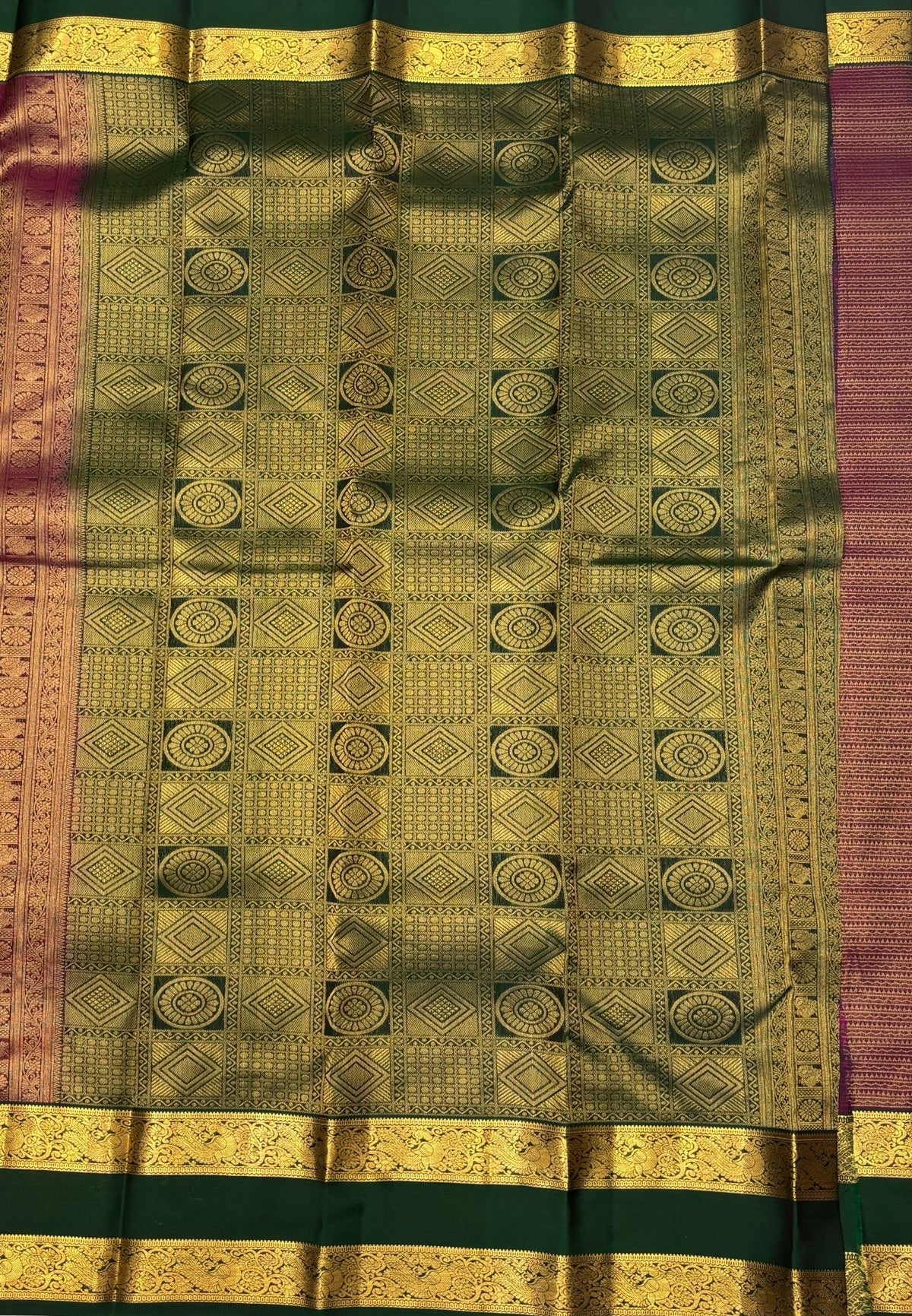 Pure Kanchipuram Silk Saree- Traditional Wine Green with Contrast Border