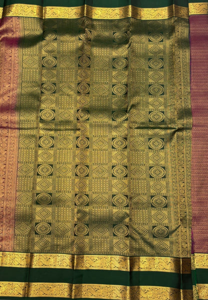 Pure Kanchipuram Silk Saree- Traditional Wine Green with Contrast Border