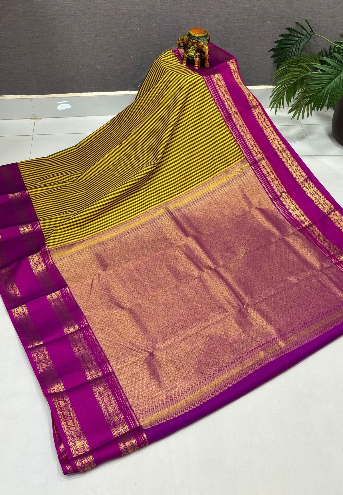 Budget Kanchipuram Saree-Blue with Contrast Border