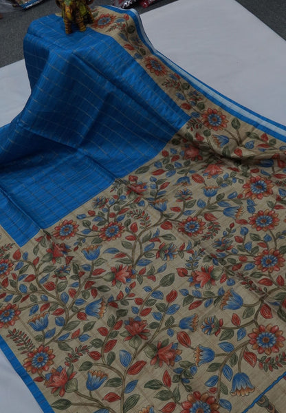 Semi Tussar Saree-Blue