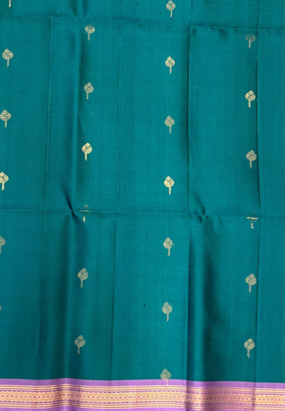 Pure Kanchipuram Silk Saree-Peacock Green in Traditional Floral Vine Zari Border