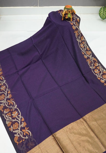 Handloom Cotton Saree-Purple Floral Jamdhani Border