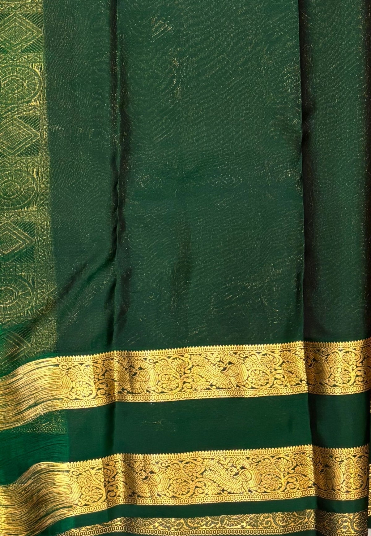 Pure Kanchipuram Silk Saree- Traditional Wine Green with Contrast Border