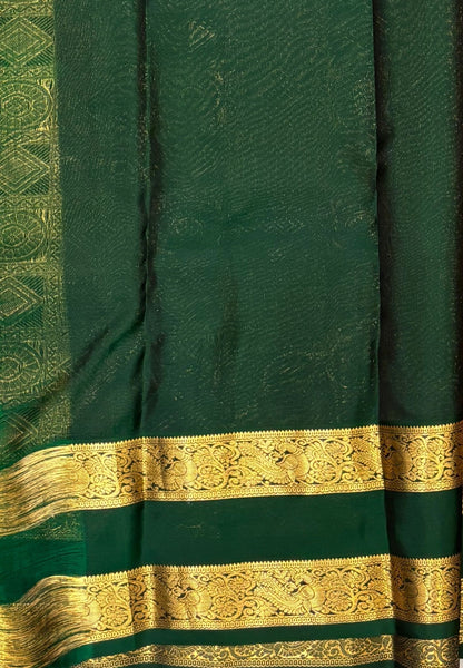 Pure Kanchipuram Silk Saree- Traditional Wine Green with Contrast Border