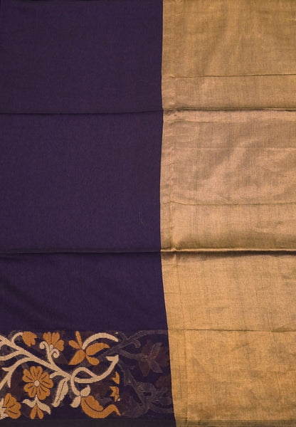 Handloom Cotton Saree-Purple Floral Jamdhani Border
