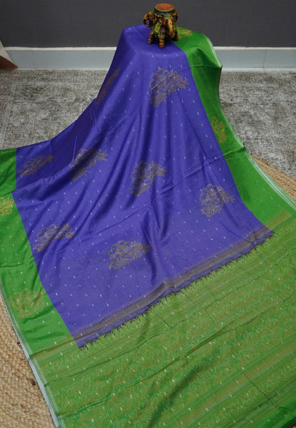 Semi Tussar Saree-Bright Violet with Mini Zari Dots